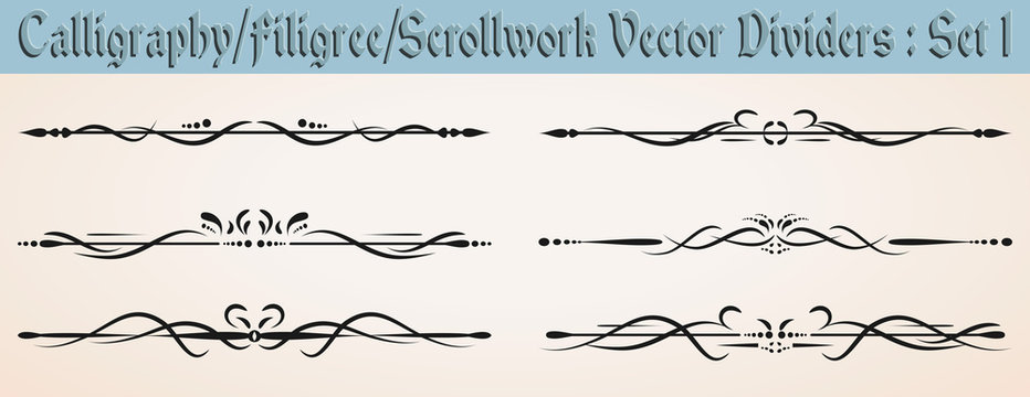 Calligraphy/Filigree/ Scrollwork Vector Dividers: Set 1