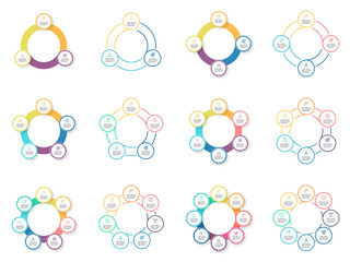 Business infographics. Pie charts with 3 - 8 steps, sections.