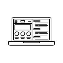 Laptop or notebook computer with website flat icon. Isolated vector lined illustration for web or app design.