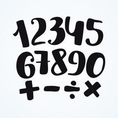 Numbers set in hand drawn calligraphy style. Vector design template elements.