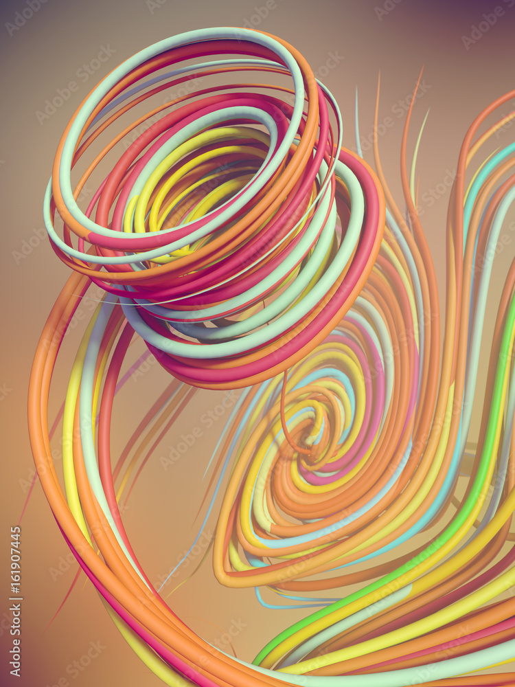 Poster Interlacing abstract colored curves. 3D rendering