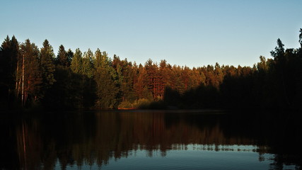 Fototapeta na wymiar Sunset in a forest lake