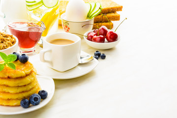 Healthy breakfast concept on table with copy space