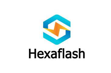 Hexagon Flash Logo Design Illustration