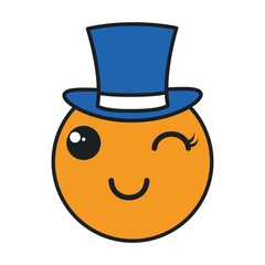 emoticon with hat kawaii character icon vector illustration design