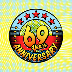 69th anniversary logo. Vector and illustrations. Comics anniversary logo.
