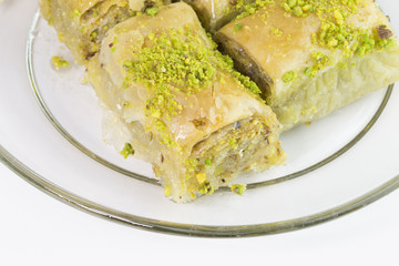 Turkish baklava dessert with pistachio. 