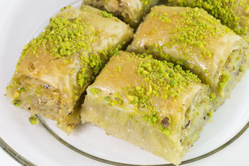 Turkish baklava dessert with pistachio. 