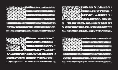Naklejka premium USA American grunge flag set, white isolated on black background, vector illustration.