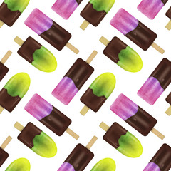 Summer pattern with fresh realistic and colorful ice-cream. Fashion style for fabric and textile design.