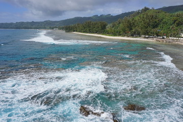 Coastal landscape the seashore near the village of Moerai on the island of Rurutu, Austales archipelago, south Pacific ocean, French Polynesia