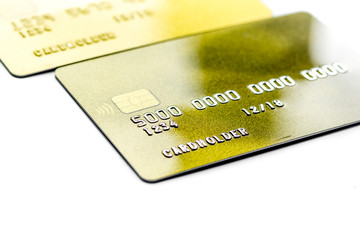 business with credit cards on office desk white background close up