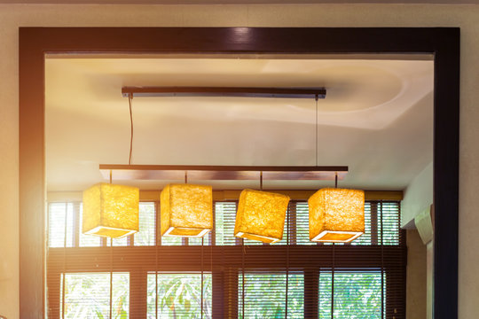 Interior details. Four paper chandelier in luxury villa