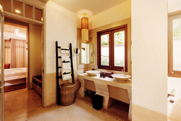 Bathroom Interior with washbasin faucet. Modern design