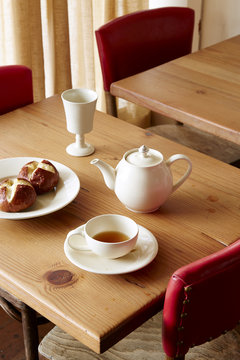 Tea set in cafe