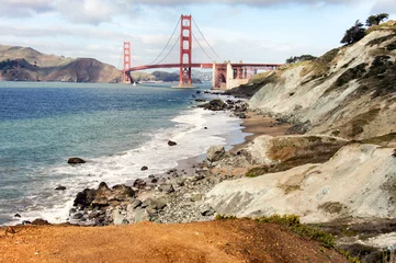 Papier Peint photo Plage de Baker, San Francisco Baker Beach avec le Golden Gate Bridge en arrière-plan. Le Presidio de San Francisco, Californie, États-Unis.