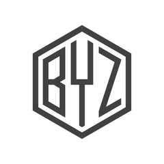 three-letter initials hexagon logo black