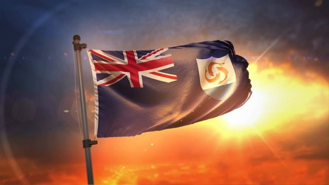 Anguilla Flag Backlit At Beautiful Sunrise Loop Slow Motion 4K