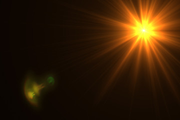 Lens Flare light over black background. Easy to add overlay or screen filter over photos