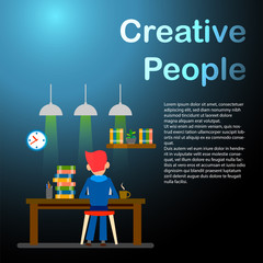 Creative people. Freelancer. Happy Working man. Vector illustration