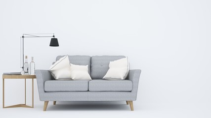 The interior relax space furniture 3d rendering and background white decoration in condominium