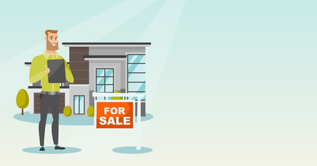 Real estate agent signing home purchase contract.