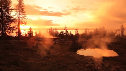 West Thumb Geyser Basin at sunrise, Yellowstone National Park