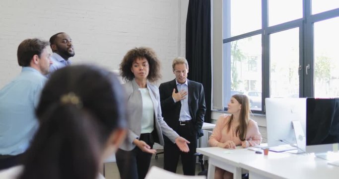 Angree Businesswoman Argue With Businesspeople Team On Meeting Problem, Business People Having Conflict Discussing Documents Slow Motion 60