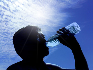 The sun shines on a clear day. It makes the weather very hot.A man was so thirsty because he ran...