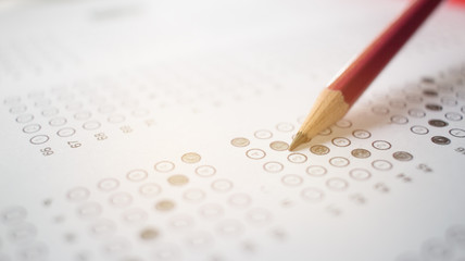 optical form of an examination with pencil and, filling a standardized exam test form in school,