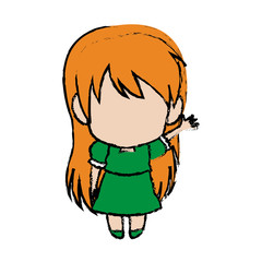 cute anime chibi little girl cartoon style vector illustration