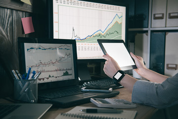 female manager preparing makes report