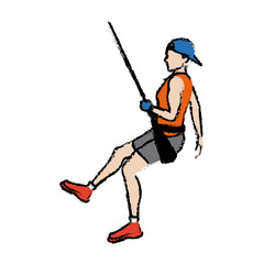 Fototapeta premium man figure hanging climber with rope vector illustration