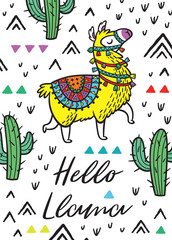 Hello llama. Print with alpaca and cactuses