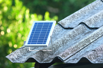 Solar cells panel on roof in the countryside, Thailand