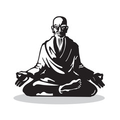 Yogi - Guru Sitting In Lotus Pose. Yoga Characters in the Style of Engraving. Vector Isolated Graphic Illustration.