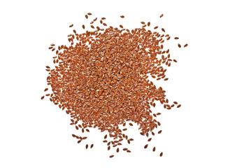Pile of linseed or flax seed on white background, top view