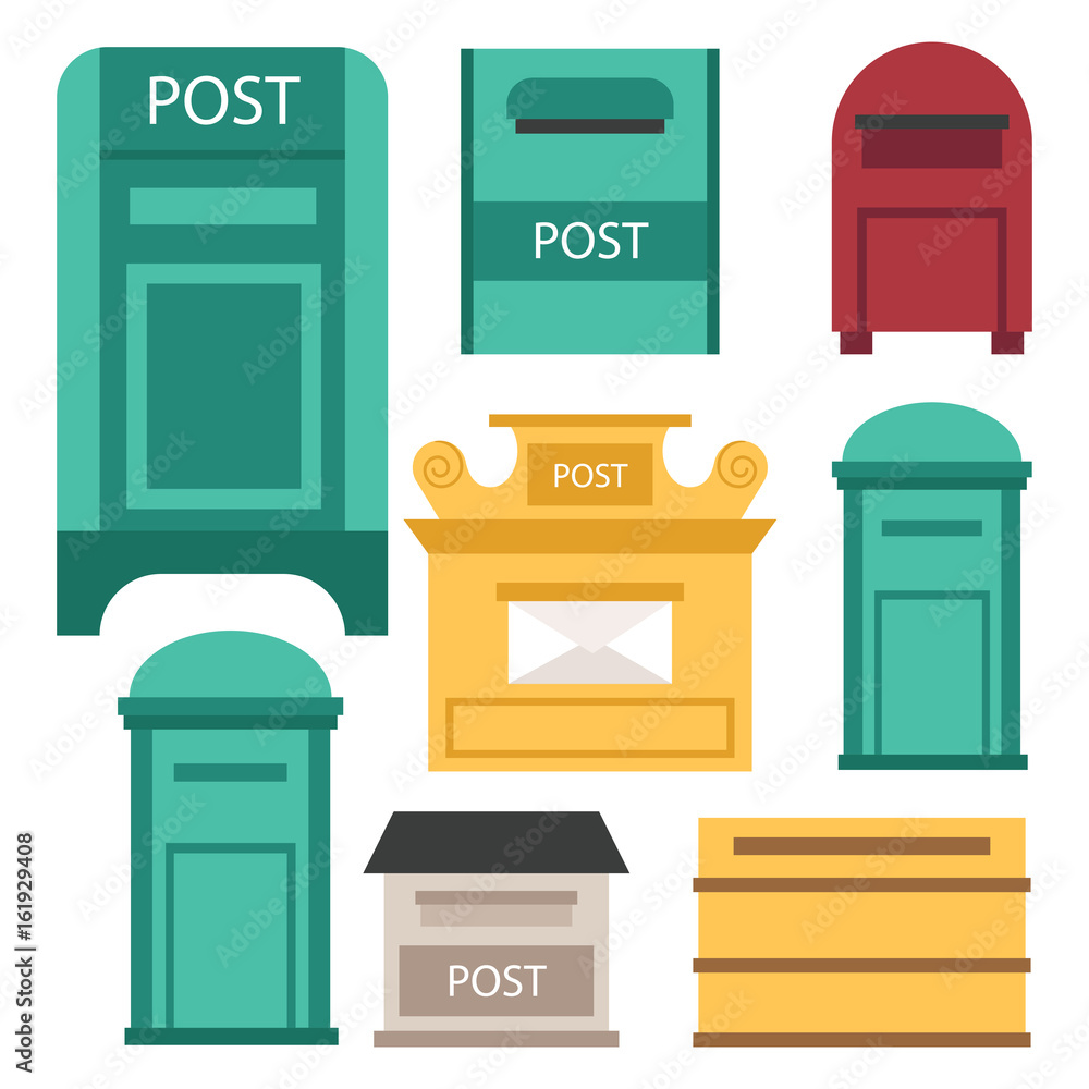 Poster beautiful rural curbside open and closed postal mailboxes with semaphore flag postbox vector illustr