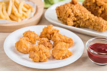 Crispy fried chicken and french fries