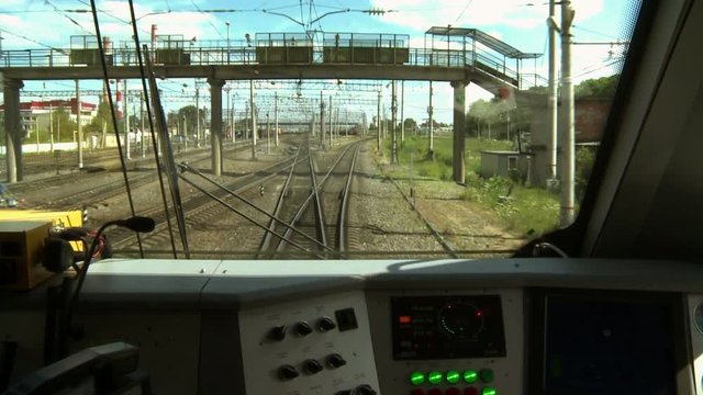 Video from the train cab. Railway Express going out of town .