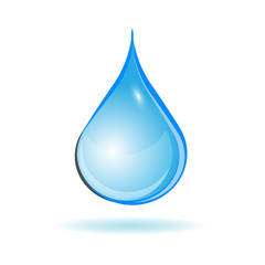 One Blue water drop isolated on white background. vector