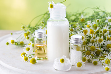 Body care cosmetic products with camomile and camomile flowers
