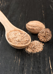 Nutmeg powder in spoon