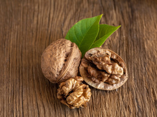 Walnuts with leaves