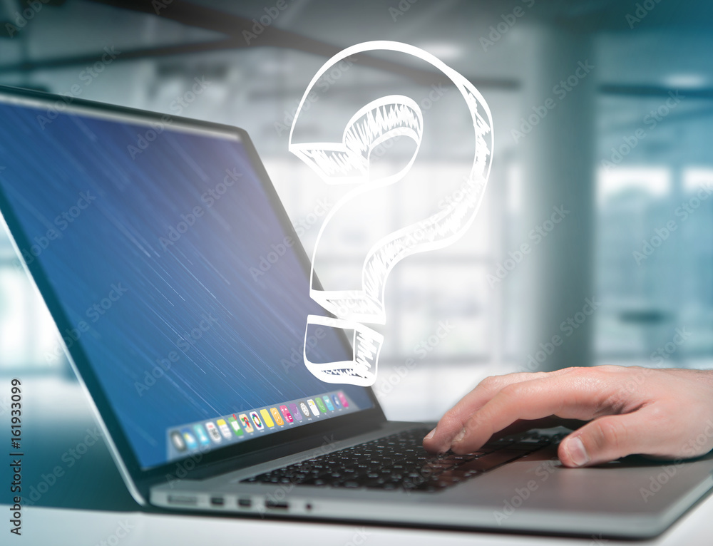 Poster luminous question mark displayed on a futuristic interface - innovation and inspiration concept
