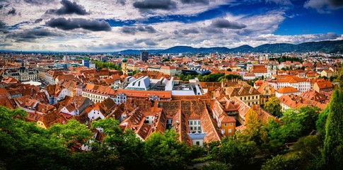 Panorama of Graz city in Austria - obrazy, fototapety, plakaty