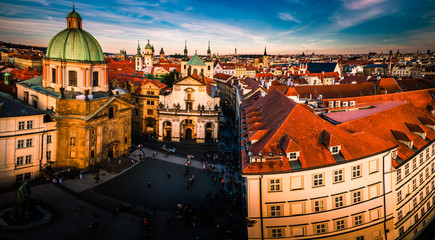 Stunning view of Prague old town on a sunset