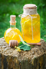 Homemade liqueur made of alcohol, linden and honey