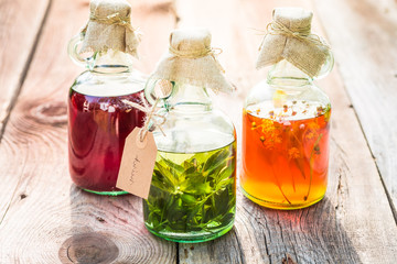 Bottles made of honey, linden, mint and alcohol