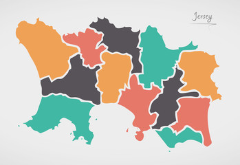 Fototapeta na wymiar Jersey Island Map with states and modern round shapes